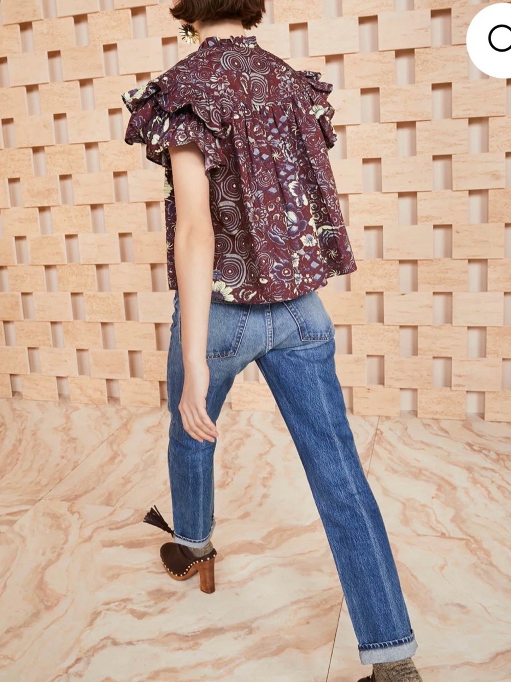Ulla Johnson Plum Floral Ruffle-Sleeve Top - Picture 3 of 7